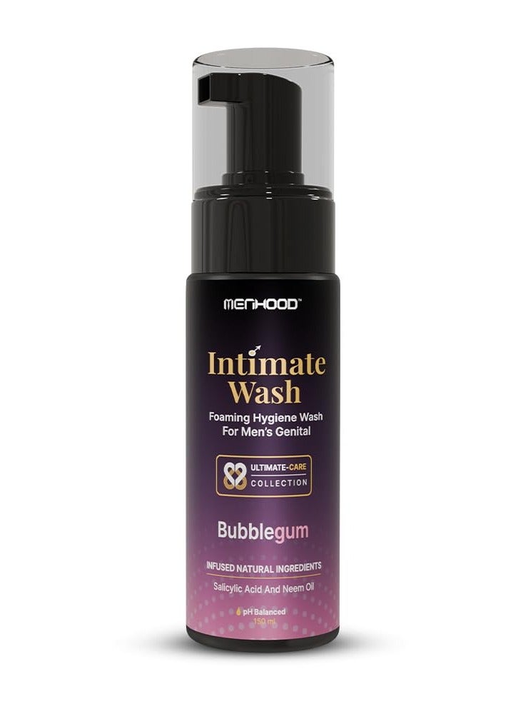 MENHOOD MENHOOD Intimate Wash for Men 150 ML| Tea Tree Oil Essential Neem Oil | Men Genital Wash |Mens Ball Hygiene |Anti-Fungal Foaming Wash | PH Balanced |Skin Brightening | Long- Lasting Freshness (Bubble Gum) - Image 1