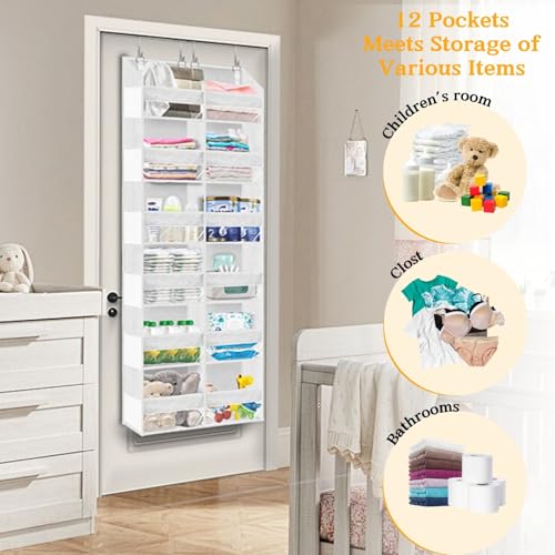 Ofiray-home Over The Door Organizer 6 Tiers, Extra Large Behind Door Storage of 12 Compartments, 80 lbs Weight Capacity Hanging Storage Organizer with Clear Window Kids Toys, Shoes,Diapers, Room Storage, White - Image 4
