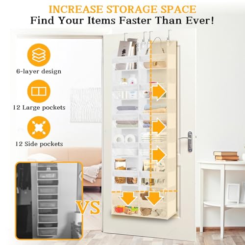 Ofiray-home Over The Door Organizer 6 Tiers, Extra Large Behind Door Storage of 12 Compartments, 80 lbs Weight Capacity Hanging Storage Organizer with Clear Window Kids Toys, Shoes,Diapers, Room Storage, White - Image 3