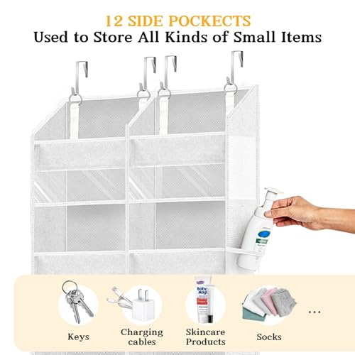 Ofiray-home Over The Door Organizer 6 Tiers, Extra Large Behind Door Storage of 12 Compartments, 80 lbs Weight Capacity Hanging Storage Organizer with Clear Window Kids Toys, Shoes,Diapers, Room Storage, White - Image 5