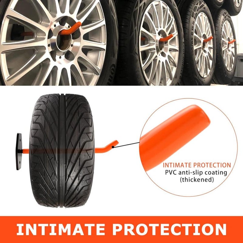 2 خطاف ثقيل بسعة 88 رطلاً من رف تخزين الإطارات المثبت على الحائط من الفولاذ الكربوني - Image 3