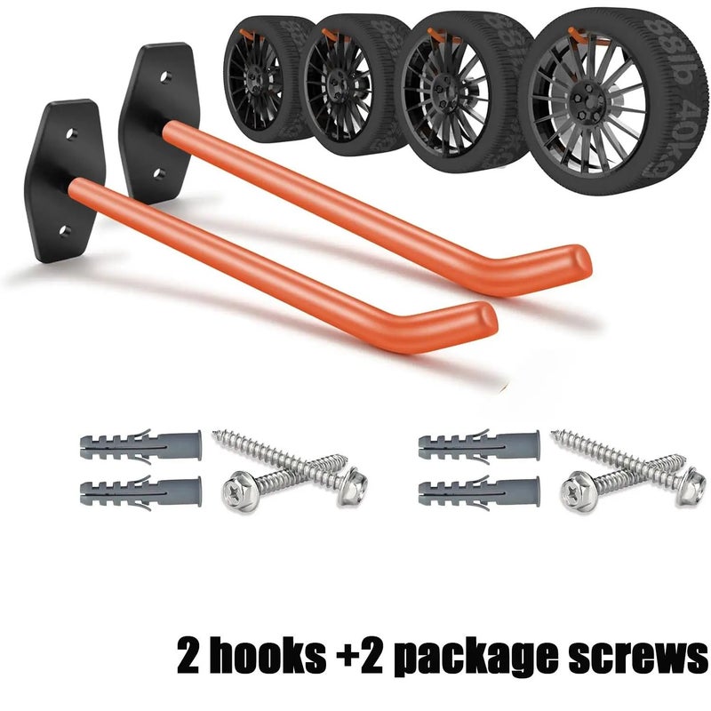 2 خطاف ثقيل بسعة 88 رطلاً من رف تخزين الإطارات المثبت على الحائط من الفولاذ الكربوني - Image 2