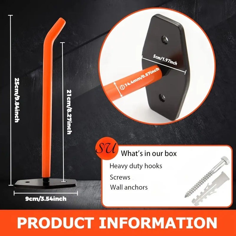 2 خطاف ثقيل بسعة 88 رطلاً من رف تخزين الإطارات المثبت على الحائط من الفولاذ الكربوني - Image 5