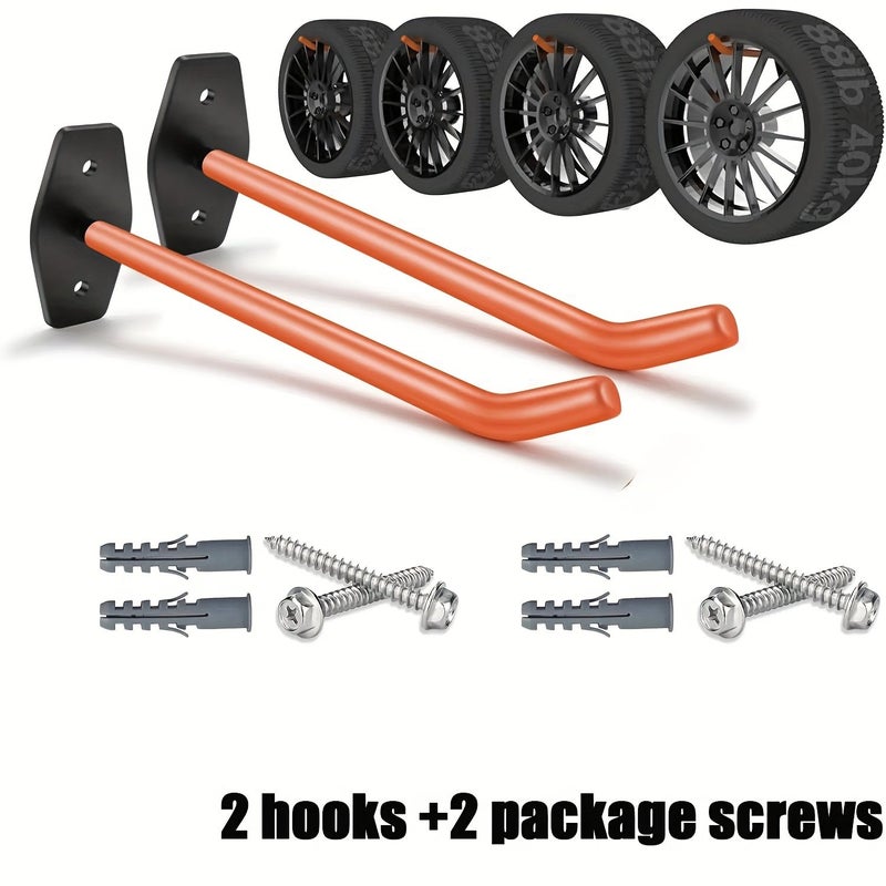 2 خطاف ثقيل بسعة 88 رطلاً من رف تخزين الإطارات المثبت على الحائط من الفولاذ الكربوني - Image 1