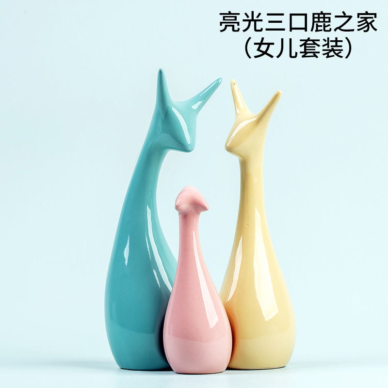 Honghe Living Room Decorations, Home Sideboard, Wine Cabinet Decorations, Ceramic Crafts, Small Gifts, Blue And White Porcelain Deer Ornaments - Image 1