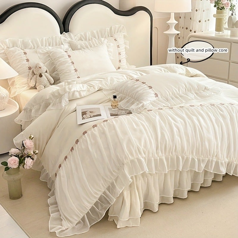 Korean Lace Trim Embroidered Bedding 3pcs Set Including Duvet Cover And Pillowcases (Filling Not Included) - Image 3