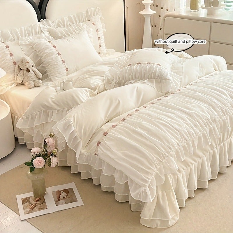 Korean Lace Trim Embroidered Bedding 3pcs Set Including Duvet Cover And Pillowcases (Filling Not Included) - Image 2