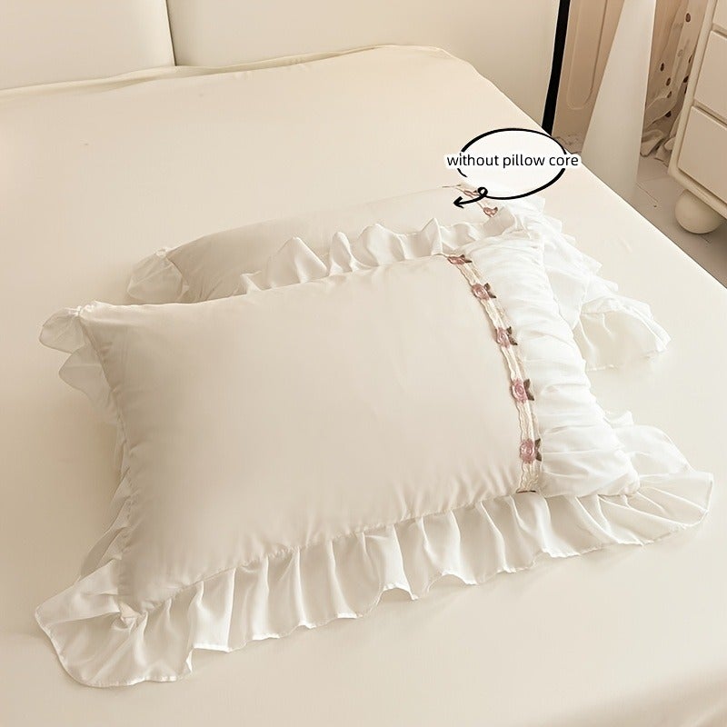 Korean Lace Trim Embroidered Bedding 3pcs Set Including Duvet Cover And Pillowcases (Filling Not Included) - Image 5