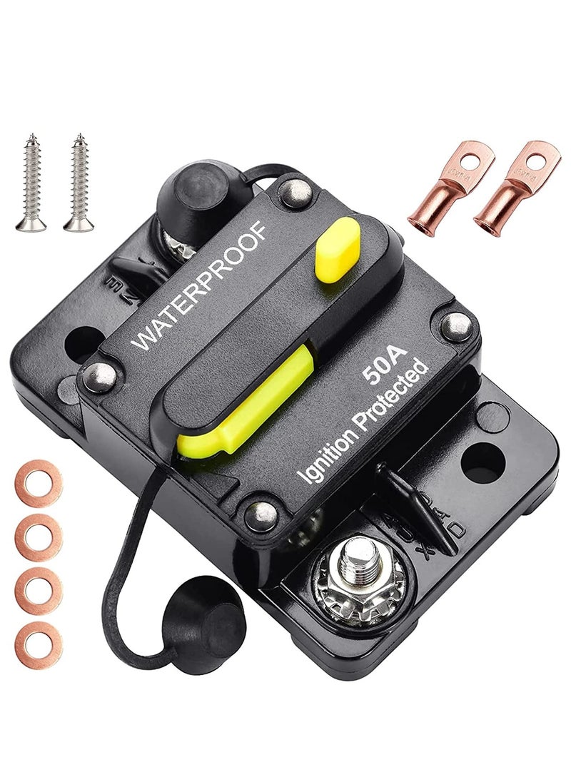 KASTWAVE - 50 AMP Car Inline Circuit DC Breaker 12V,12V-48V 50A Car Audio Inline Circuit Breaker Fuse Holder with Manual Reset, Auto Circuit Breaker Fuse Holder for Car Audio Solar Inverter System Protection - Image 1