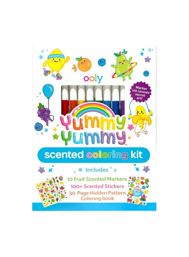 Ooly Yummy Yummy Coloring Kit Includes 10 Scented Markers, Over 100 Scented Stickers, and 30 Pages of Hidden Pattern Coloring Book, Perfect Airplane Travel Set and Creative Play - Image 1