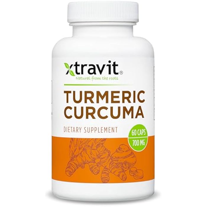 Xtravit Turmeric Curcuma Supplement Plus Bioperine– Natural Herbal Extract Supplements for Men & Women - May Support Joint Health & Relief - No Gluten or Fillers, 700 mg, 60 Capsules - Image 1