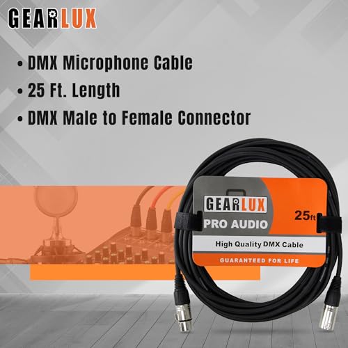 Gearlux DMX Cable, 3 Pin, Male to Female, 25 Feet - 4 Pack - Image 2