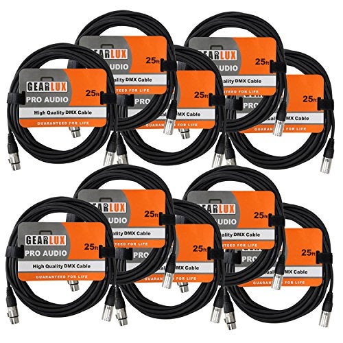 Gearlux DMX Cable, 3 Pin, Male to Female, 25 Feet - 4 Pack - Image 1