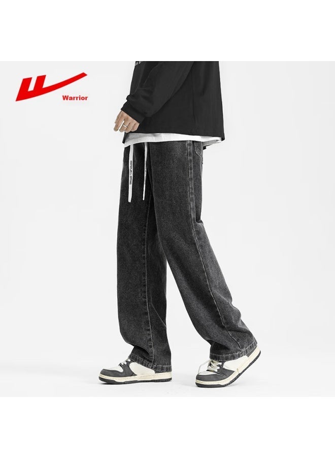 Pull Back Warrior Denim Jeans For Men, Spring And Autumn Straight-leg Pants, Loose Casual Wide-leg Trousers, Simple Long Pants, Black And Gray, Size M - Image 3