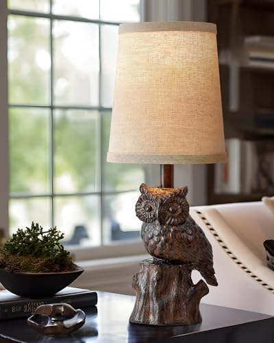 G-SAFAVA GSAFAVA 1425 Small Table Lamp for Living Room Farmhouse Bedside Resin Single Lamp with Brown Owl Lamp Shape for Bedroom Retro Rustic Nightstand Lamp - Image 1