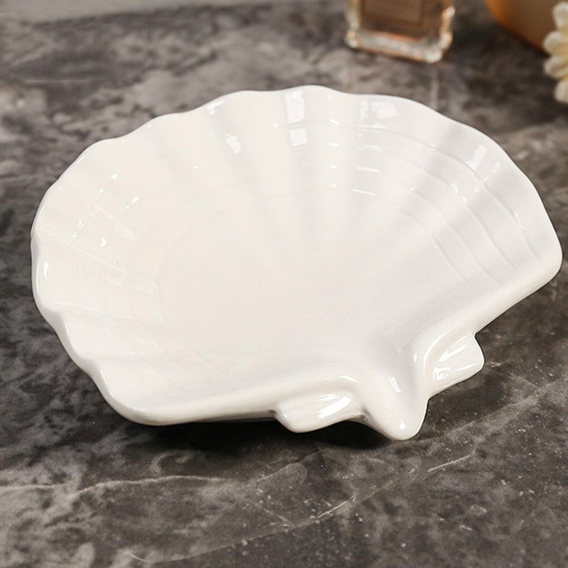 VBANU Ceramic Soap Holder, Sea-Shell Soap Tray with Self Draining, Soap Tray for Sink Washroom Bathroom Shower, Small Cute and Elegant Holder with Glaze, Easy Cleaning (White) - Image 4