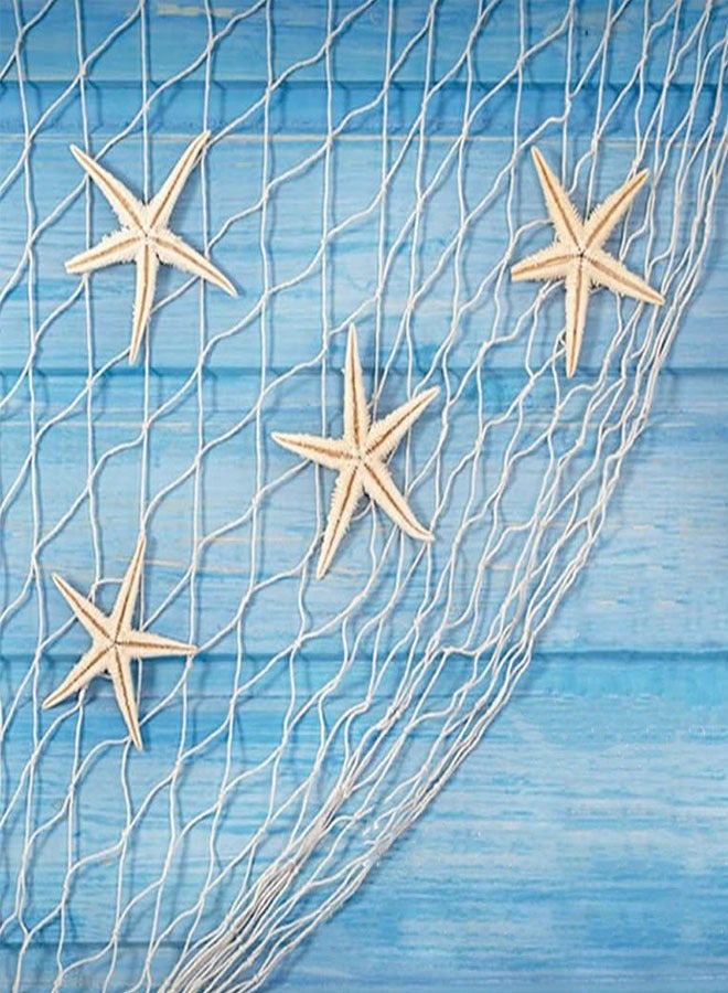 HAWAWA 2 pieces of natural fishing nets measuring 1 meter by 2 meters, decorated with natural cotton beach ornaments in beige color - Image 3