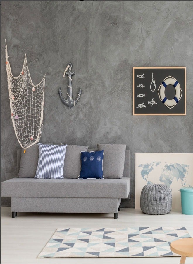 HAWAWA 2 pieces of natural fishing nets measuring 1 meter by 2 meters, decorated with natural cotton beach ornaments in beige color - Image 4