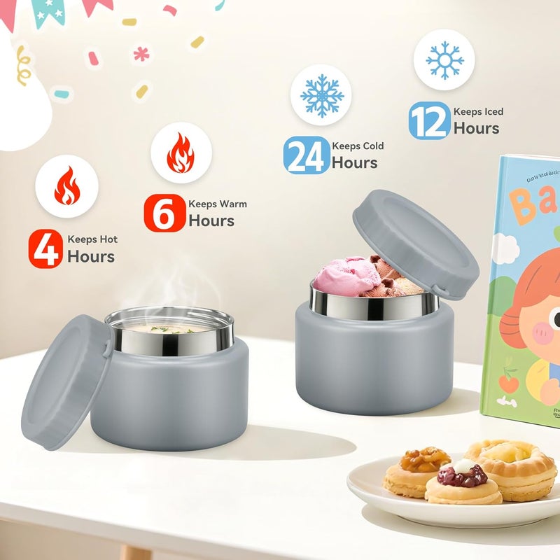 Aimsnk Dinosaur Lunch Box for Kids with Secret Compartment | 4 Compartments Bento Box + 12oz Insulated Food Jar | Leak-Proof Sauce Cup & Collapsible Spoon | BPA-Free, Dishwasher Safe(Grey+Grey Jar) - Image 2