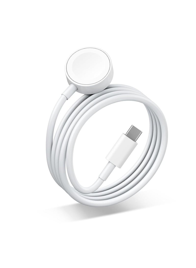 هير كيوب كابل شاحن ساعة USB-C سريع بطول 1 متر متوافق مع ساعة آبل، كابل شحن مغناطيسي متوافق مع سلسلة الساعات 10 و9/8/7/Ultra/Ultra2/SE2/6/5/4/3/2/1/SE1، كابل محمول من نوع Type-C، باللون الأبيض. - Image 1