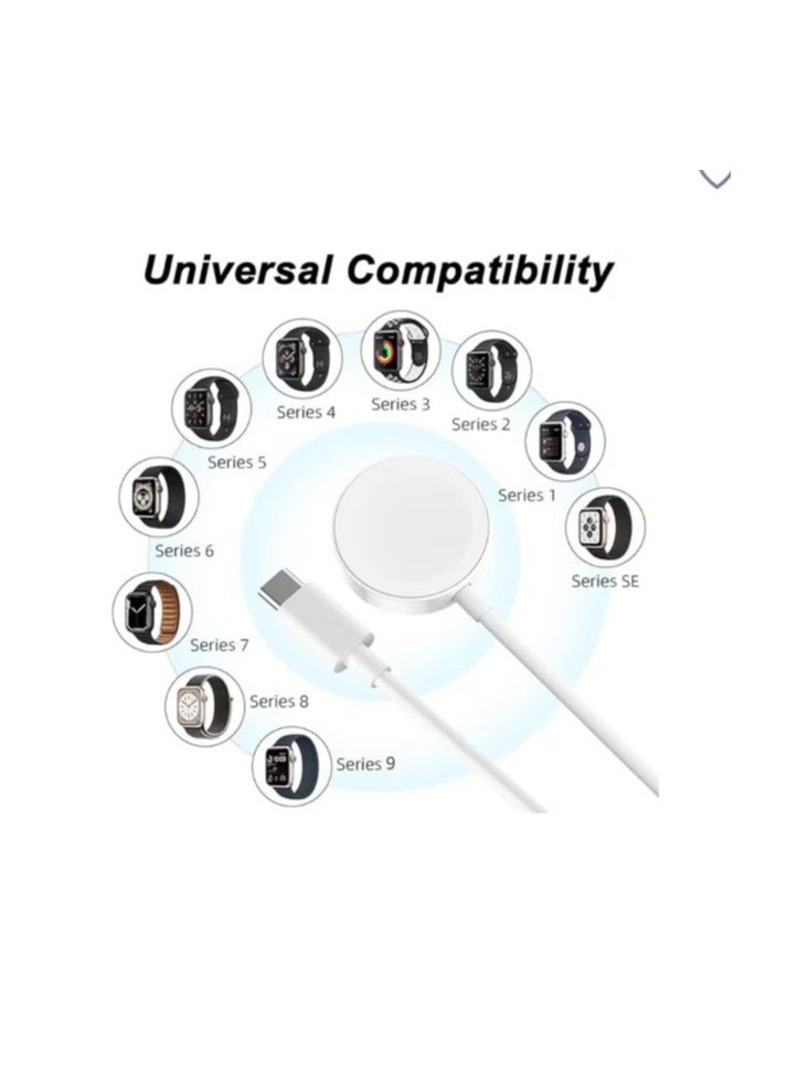 هير كيوب كابل شاحن ساعة USB-C سريع بطول 1 متر متوافق مع ساعة آبل، كابل شحن مغناطيسي متوافق مع سلسلة الساعات 10 و9/8/7/Ultra/Ultra2/SE2/6/5/4/3/2/1/SE1، كابل محمول من نوع Type-C، باللون الأبيض. - Image 2