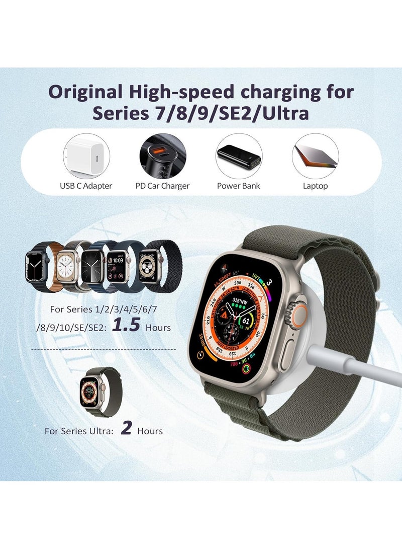 هير كيوب كابل شاحن ساعة USB-C سريع بطول 1 متر متوافق مع ساعة آبل، كابل شحن مغناطيسي متوافق مع سلسلة الساعات 10 و9/8/7/Ultra/Ultra2/SE2/6/5/4/3/2/1/SE1، كابل محمول من نوع Type-C، باللون الأبيض. - Image 3