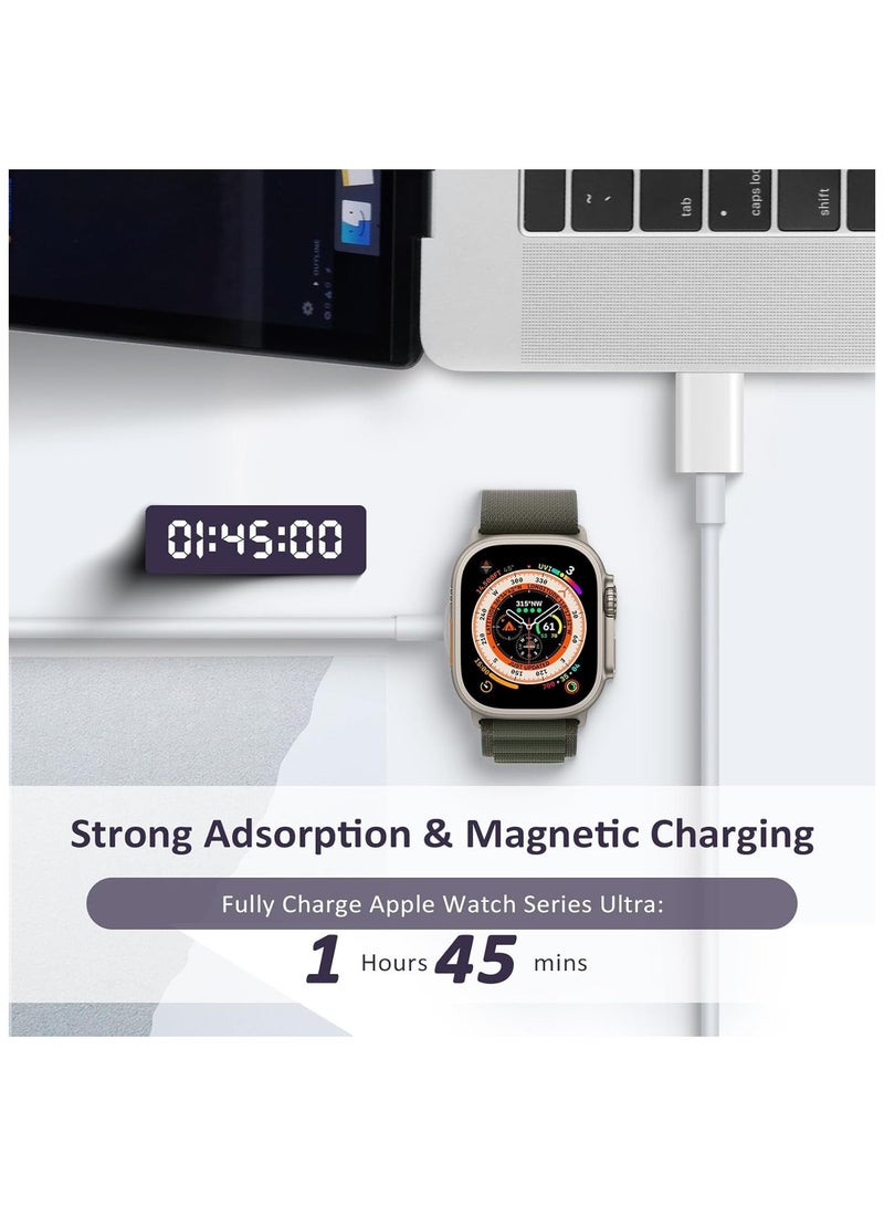 هير كيوب كابل شاحن ساعة USB-C سريع بطول 1 متر متوافق مع ساعة آبل، كابل شحن مغناطيسي متوافق مع سلسلة الساعات 10 و9/8/7/Ultra/Ultra2/SE2/6/5/4/3/2/1/SE1، كابل محمول من نوع Type-C، باللون الأبيض. - Image 4