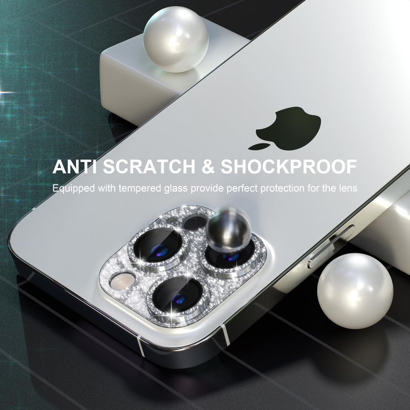 Choiche Compatible for iPhone 15 Pro/iPhone 15 Pro Max Camera Lens Protector, Bling Camera Cover with 9H Tempered Glass Lens Screen Protector Metal Ring Decoration Accessories (Glitter-Silver) - Image 4