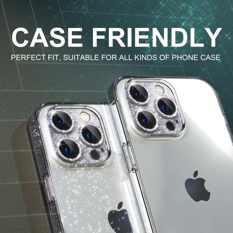 Choiche Compatible for iPhone 15 Pro/iPhone 15 Pro Max Camera Lens Protector, Bling Camera Cover with 9H Tempered Glass Lens Screen Protector Metal Ring Decoration Accessories (Glitter-Silver) - Image 5