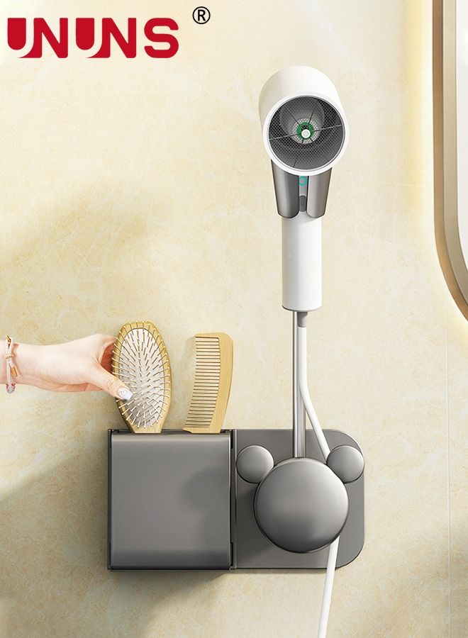 UNUNS حامل مجفف شعر مثبت على الحائط، حامل مجفف شعر قابل للفصل بدون استخدام اليدين مع مساحة تخزين، حامل دش لإكسسوارات الحمام - Image 1