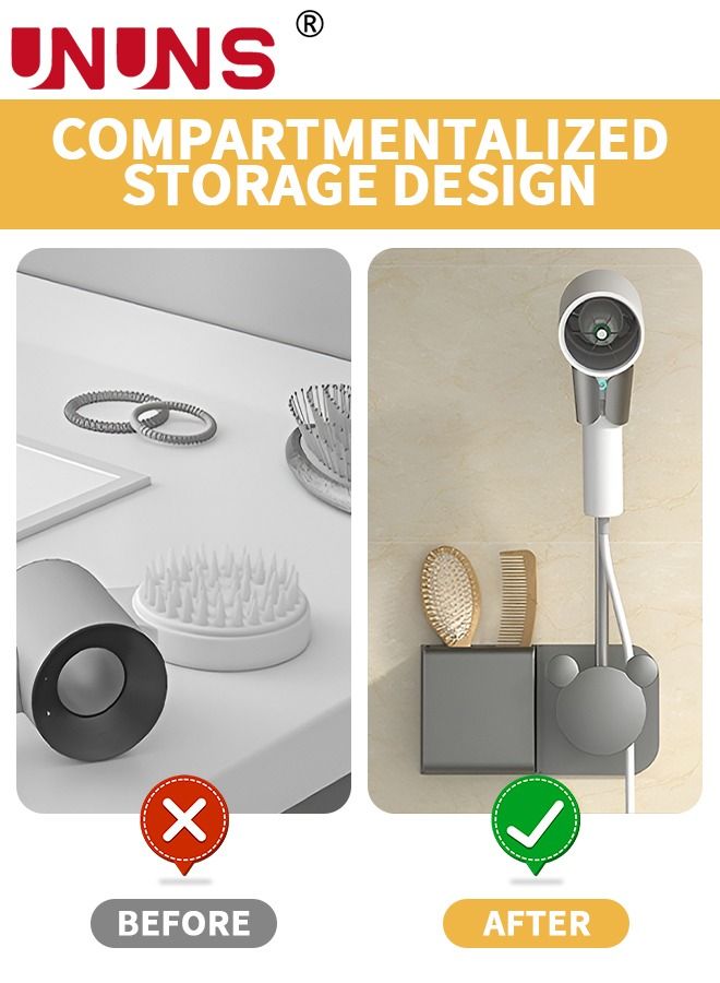 UNUNS حامل مجفف شعر مثبت على الحائط، حامل مجفف شعر قابل للفصل بدون استخدام اليدين مع مساحة تخزين، حامل دش لإكسسوارات الحمام - Image 3