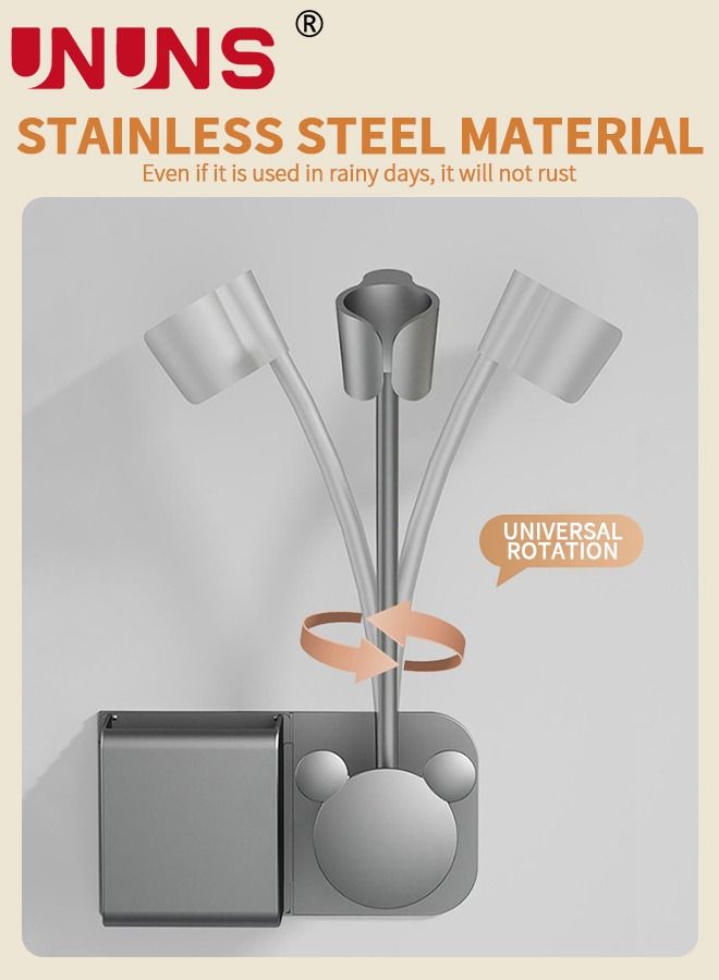UNUNS حامل مجفف شعر مثبت على الحائط، حامل مجفف شعر قابل للفصل بدون استخدام اليدين مع مساحة تخزين، حامل دش لإكسسوارات الحمام - Image 4