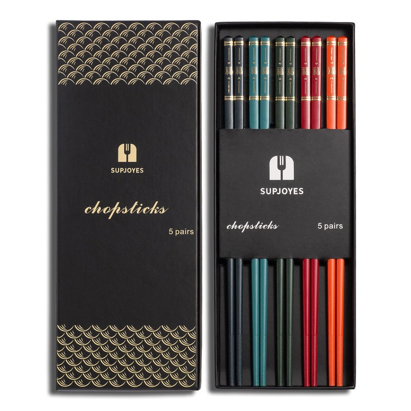 SUPJOYES Reusable Fiberglass Chopsticks  Multicolor Chinese Chopsticks Dishwasher Safe 5 Pairs Chop Sticks Gift Set