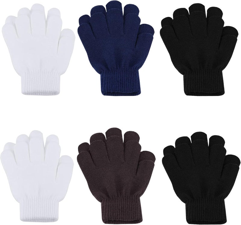 ONESING 3-24 Pairs Winter Knit Gloves for Kids - White Finger Gloves for Boys and Girls - Image 1
