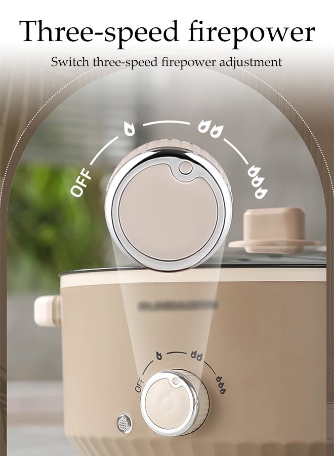 DUNISO 3L Stainless Steel Electric Hot Pot with Steamer & Temperature Control，Quick Heating ，Non-stick Pot Dual Power Multi-functional Electric Cooker with Rotary switch, - Image 5