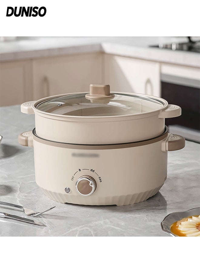 DUNISO 3L Stainless Steel Electric Hot Pot with Steamer & Temperature Control，Quick Heating ，Non-stick Pot Dual Power Multi-functional Electric Cooker with Rotary switch, - Image 1