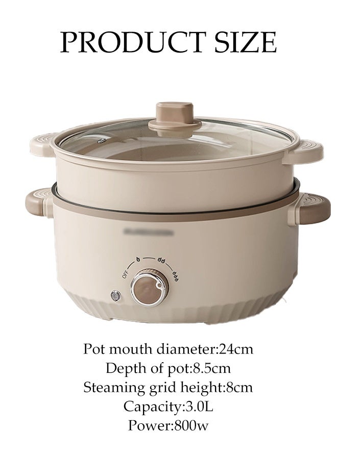 DUNISO 3L Stainless Steel Electric Hot Pot with Steamer & Temperature Control，Quick Heating ，Non-stick Pot Dual Power Multi-functional Electric Cooker with Rotary switch, - Image 2