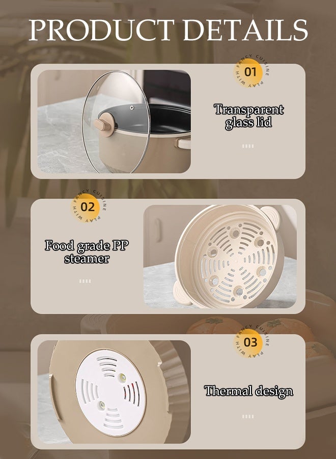 DUNISO 3L Stainless Steel Electric Hot Pot with Steamer & Temperature Control，Quick Heating ，Non-stick Pot Dual Power Multi-functional Electric Cooker with Rotary switch, - Image 3