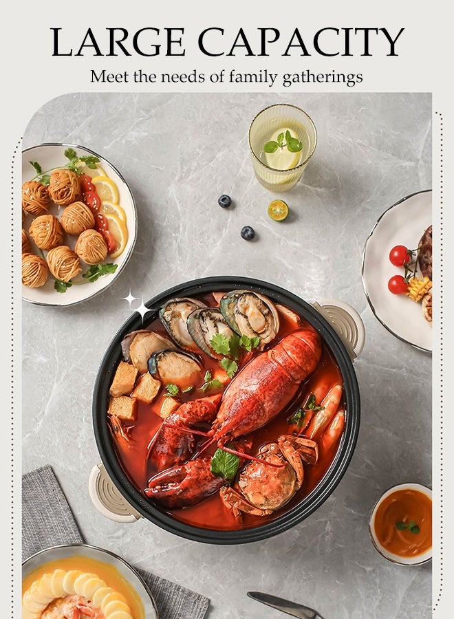 DUNISO 3L Stainless Steel Electric Hot Pot with Steamer & Temperature Control，Quick Heating ，Non-stick Pot Dual Power Multi-functional Electric Cooker with Rotary switch, - Image 4