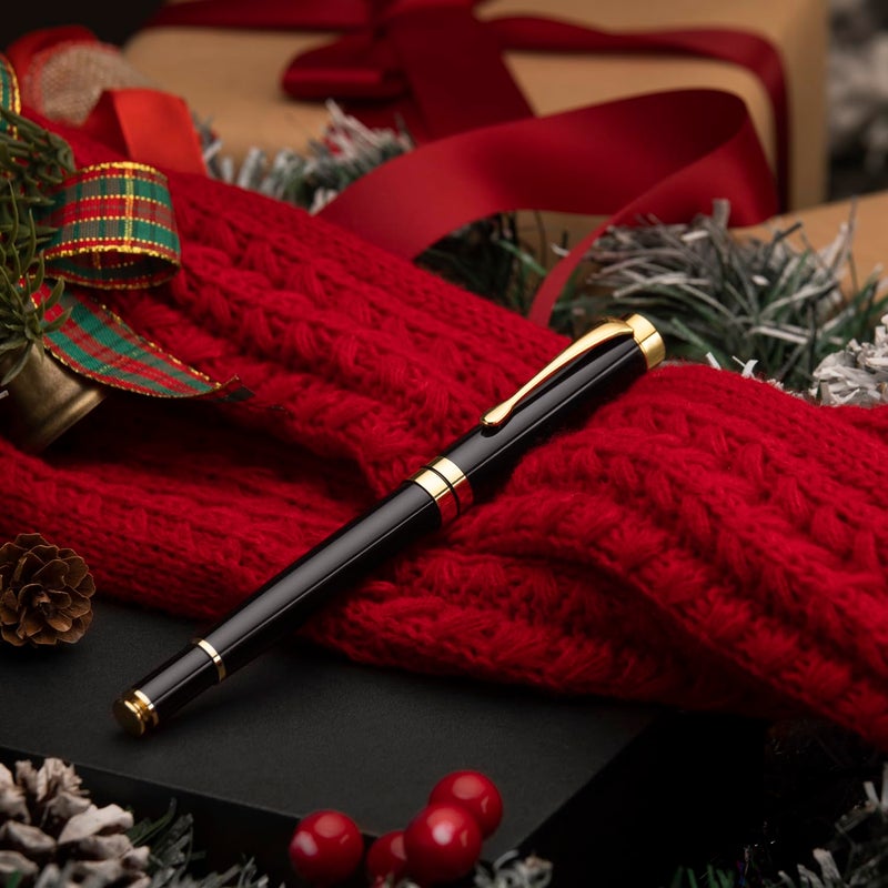 BEILUNER Ballpoint Pens, Stunning Black Chrome Metal Pen with Golden Trim, Best Ball Pen Gift Set for Men & Women, Professional, Executive, Office, Nice Pens-Gift Box with 0.5mm Black Extra Refill - Image 5