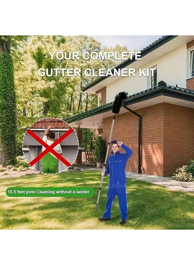 Black Brush Head Extendable Roof Gutter Cleaning Brush 78 141 Inch Aluminum Pole - Image 5