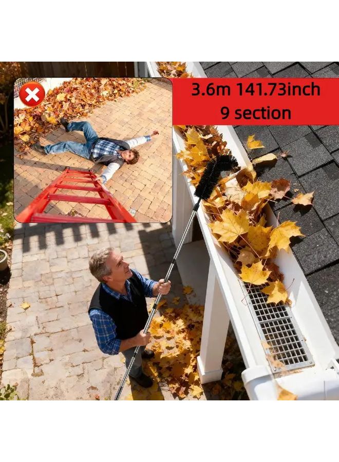 Black Brush Head Extendable Roof Gutter Cleaning Brush 78 141 Inch Aluminum Pole - Image 1