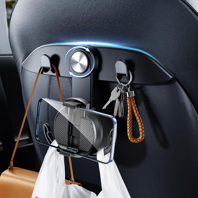 DICMKY 1 Pack Tesla Hooks & Phone Mount for Tesla Model Y(Juniper) Model 3(Highland) Accessories 2026 2025 2024 2023 2022 2021, Multifunction Clip Phone Holder| Car Seat Back Storage Hook Purse/Bag - Image 1