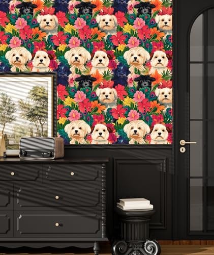 BOKEBEVE Colorful Wallpaper Peel and Stick Dogs Contact Paper Vibrant Bright Wall Paper for Accent Wall Bathroom Kitchen Drawer Table Renter Friendly Removable Adhesive Wallpapers 17.5 x 118In - Image 3