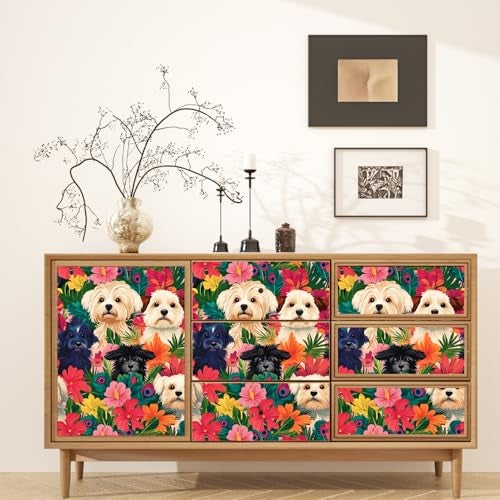 BOKEBEVE Colorful Wallpaper Peel and Stick Dogs Contact Paper Vibrant Bright Wall Paper for Accent Wall Bathroom Kitchen Drawer Table Renter Friendly Removable Adhesive Wallpapers 17.5 x 118In - Image 5
