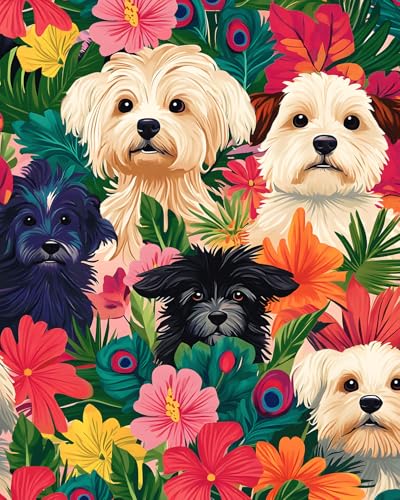 BOKEBEVE Colorful Wallpaper Peel and Stick Dogs Contact Paper Vibrant Bright Wall Paper for Accent Wall Bathroom Kitchen Drawer Table Renter Friendly Removable Adhesive Wallpapers 17.5 x 118In - Image 1