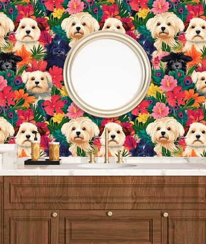 BOKEBEVE Colorful Wallpaper Peel and Stick Dogs Contact Paper Vibrant Bright Wall Paper for Accent Wall Bathroom Kitchen Drawer Table Renter Friendly Removable Adhesive Wallpapers 17.5 x 118In - Image 2
