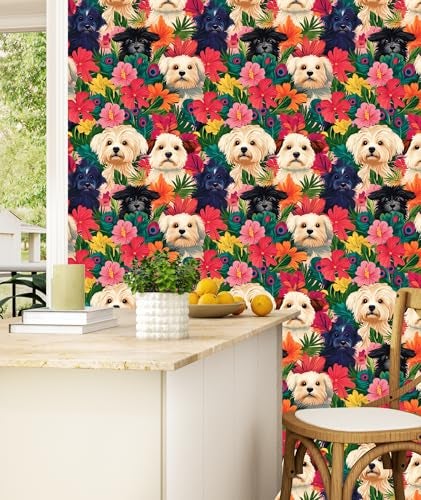 BOKEBEVE Colorful Wallpaper Peel and Stick Dogs Contact Paper Vibrant Bright Wall Paper for Accent Wall Bathroom Kitchen Drawer Table Renter Friendly Removable Adhesive Wallpapers 17.5 x 118In - Image 4