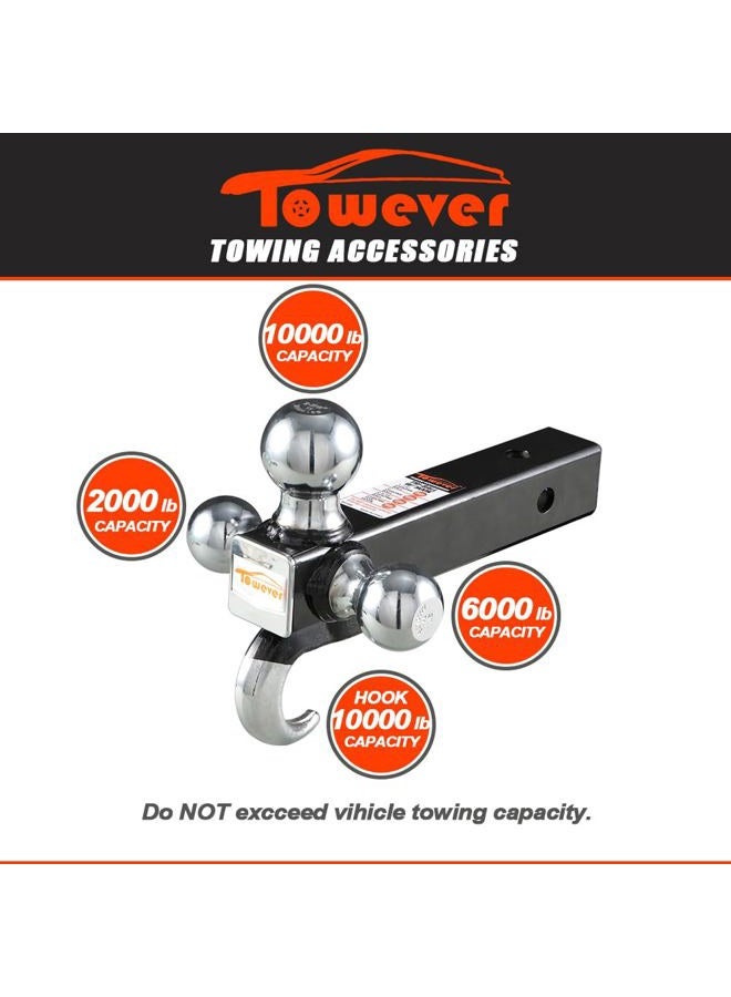 Towever 2" Class III/IV Trailer Hitch Tri Ball Mount with Hook (Hollow Shank, Black&Chrome) - Image 3