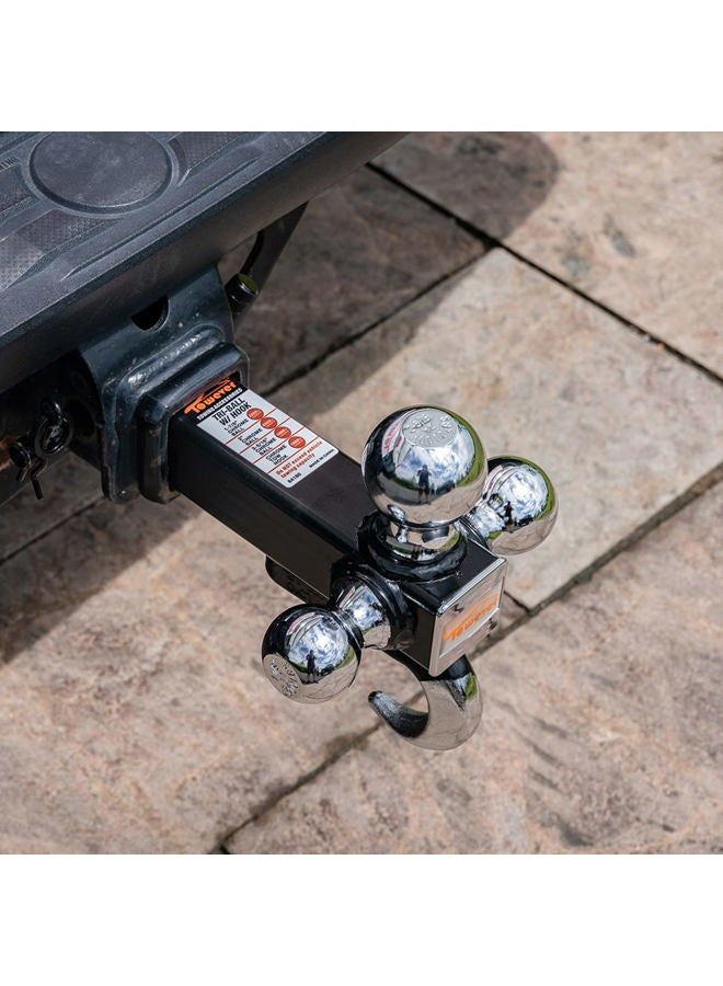 Towever 2" Class III/IV Trailer Hitch Tri Ball Mount with Hook (Hollow Shank, Black&Chrome) - Image 5
